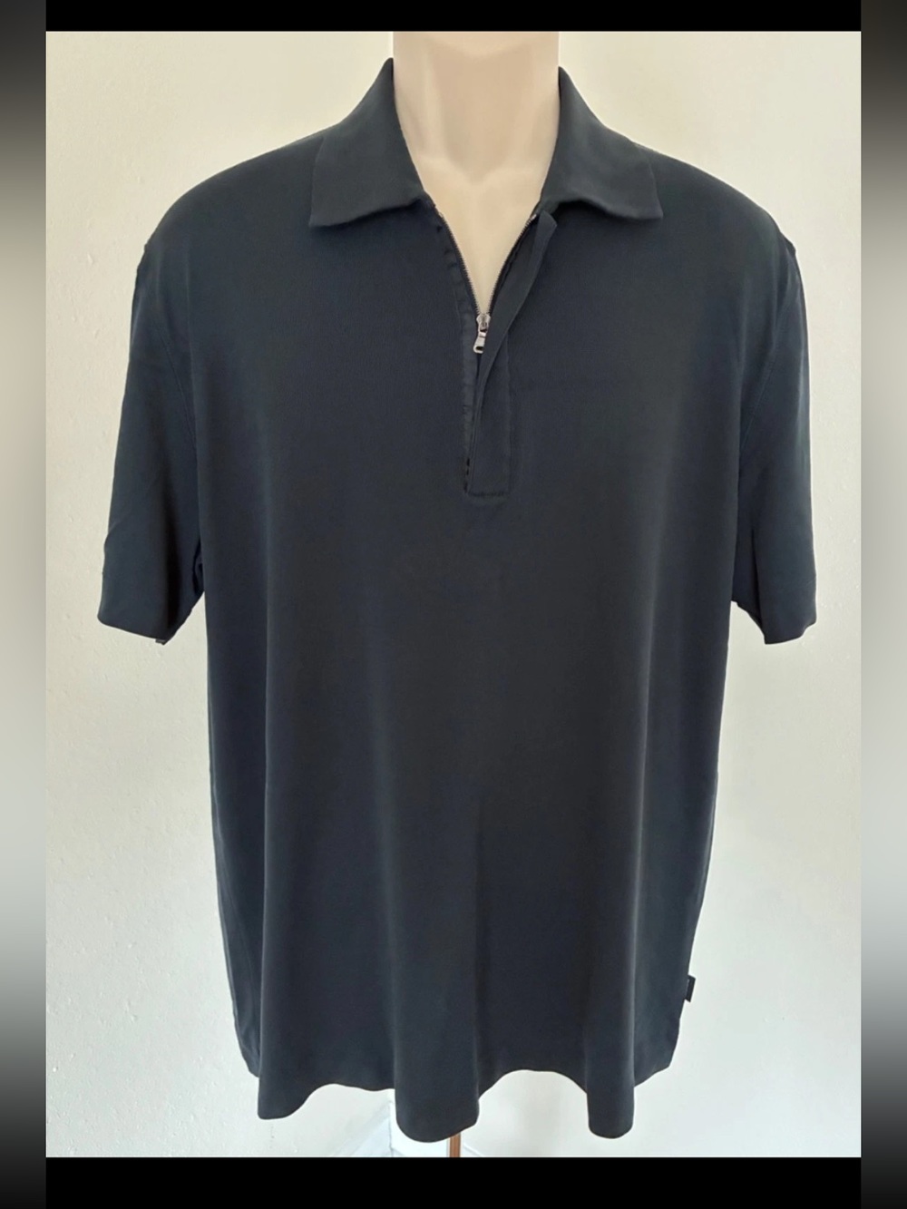 HUGO BOSS Mens Navy Polo Golf Shirt Casual Top 1/4-Zip Short Sleeve Logo Sz XXL